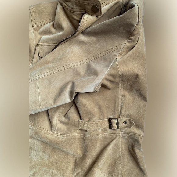 Suede lined beige tan moto jacket, women's, zipper closure, NY & Co | large - Picture 3 of 9